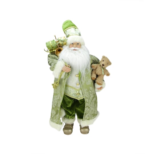 24&#x22; St. Patrick&#x27;s Irish Standing Santa Claus Christmas Figure with Teddy Bear and Gift Bag